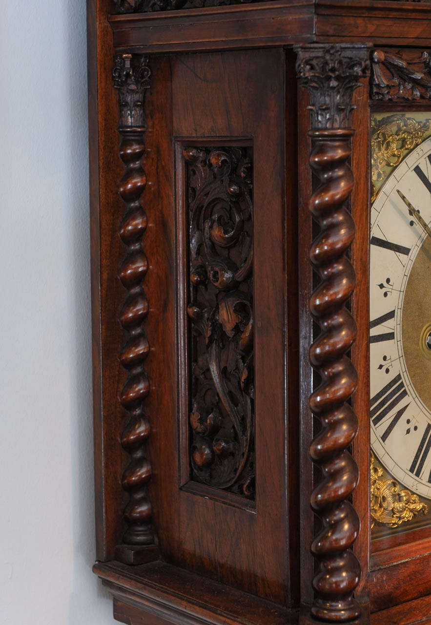 18th Century and Earlier Early Dutch Walnut Veneered and Carved Longcase Clock by Huygens circa 1690 For Sale